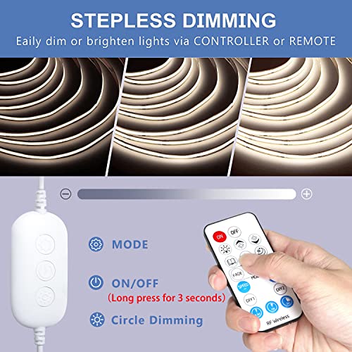 Pautix Cob Led Strip Light 2520Leds,Super Bright High Lumen 4000K Natural White 16.4Ft,Dimmable 24V Led Tape Light With 3M Tape,Rf Remote With Timer Function,36W Adapter,For Bedroom,Home,Kitchen Diy #TOP4