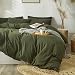 mixinni Luxury Solid Color 3 Pieces Duvet Cover Set Queen Green 100% Natural Washed Cotton 1 Duvet Cover 2 Pillowcases Hotel Quality Soft Breathable Hypoallergenic with Zipper Ties-Full/Queen