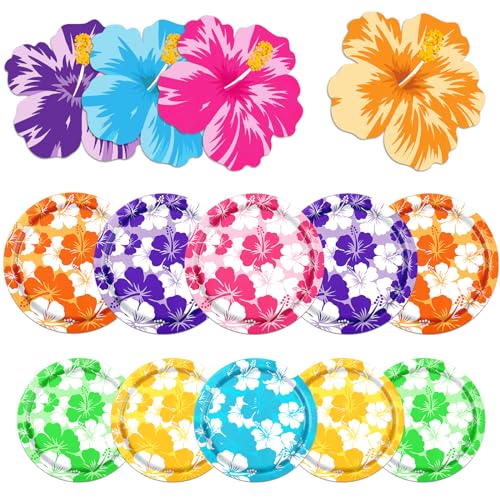 Luau Party Decorations,Hawaiian Plates and Napkins Party Supplies Hibiscus Tableware for Aloha Summer Beach Party Supplies