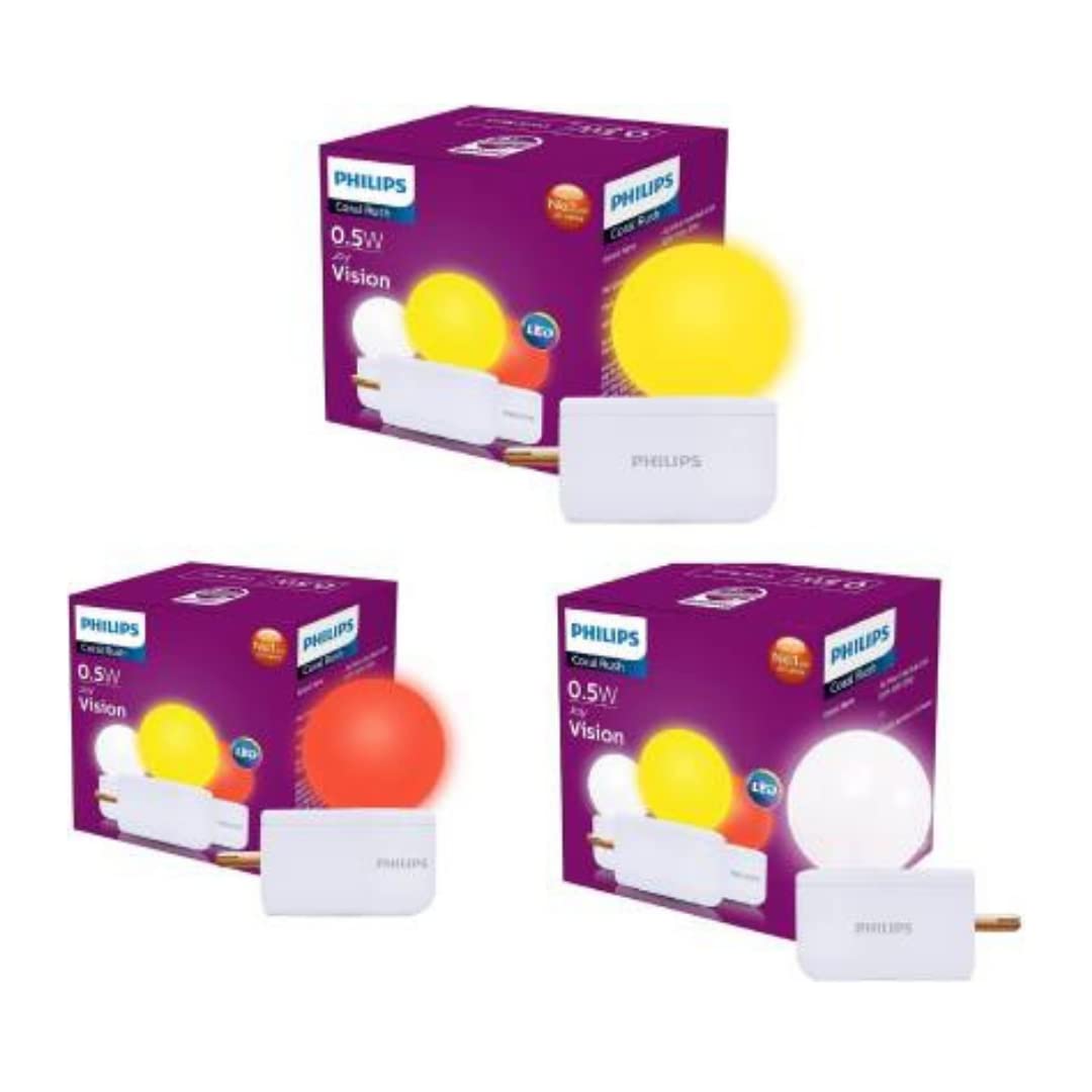 Joy Vision Coral Rush 0.5-Watt LED Bulb,Pack of 3 (Box of 1 White,1 Red and 1 Yellow Bulb) (929000253194_WRYcombo3)