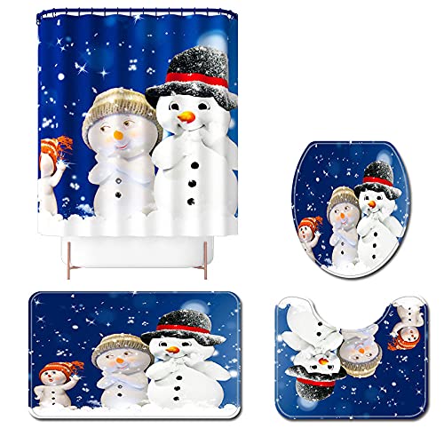 Claean-Acces-Home Wc Deckelbezug 4 Sätze Von Weihnachten Schneemann 3D Digitaldruck wasserdichte Bad Vorhang Badezimmer…
