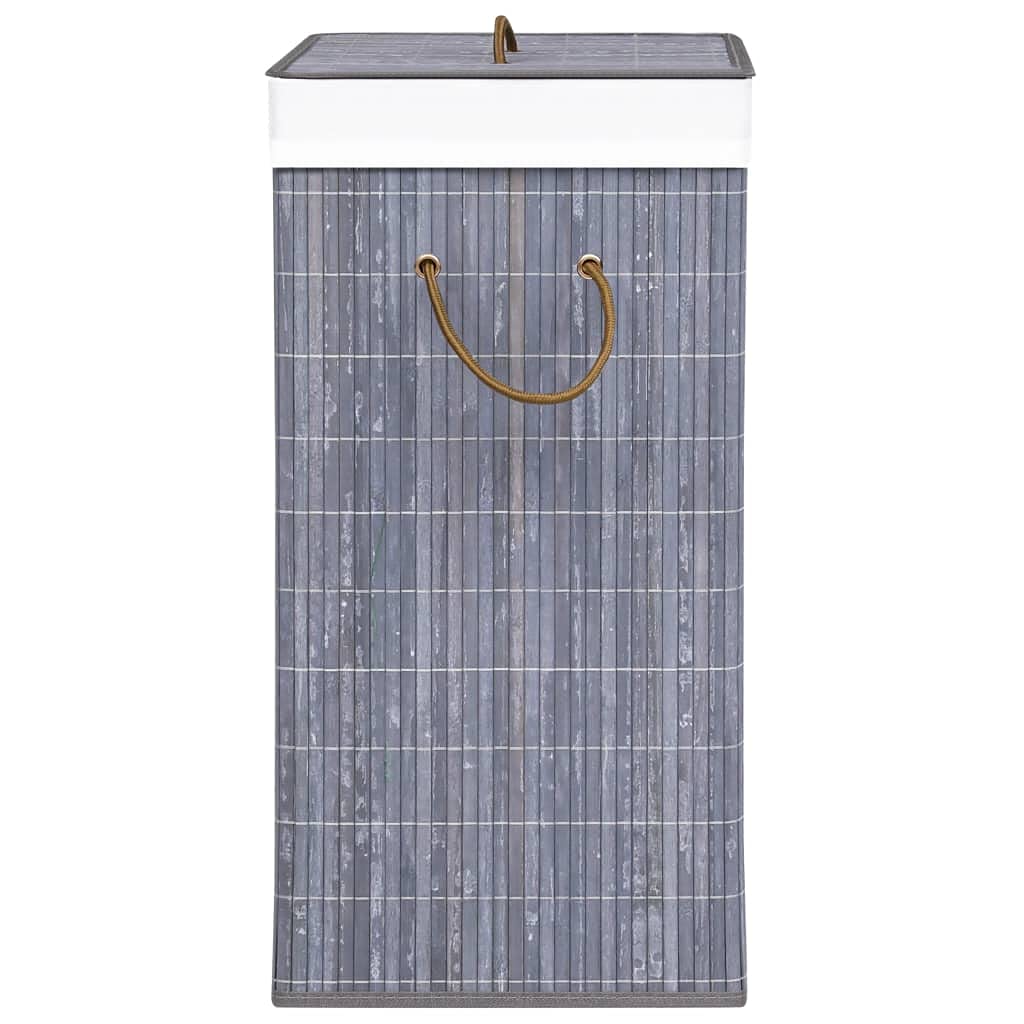 Cesta de bambú para la colada con 1 compartimento gris, bolsa interior extraíble de tejido transpirable, plegable y ahorra espacio, para baño, dormitorio, salón, gran volumen para
