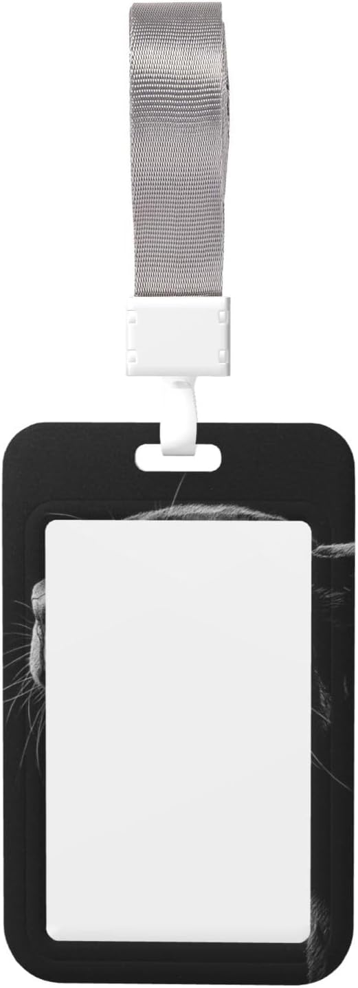 Panther Roaring Black and White Sliding Id Badge Holder Hard Plastic Work Card Case Name Tag Protector for Nurses Office