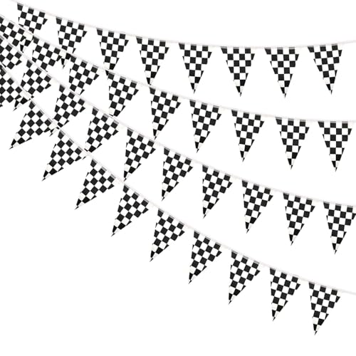 Image of AhfuLife 60 Pcs Checkered Pennant Flag Banner, Checkered String Flags Racing Flags, Small Black and White Flag Buntings for Car Race Racing Party Car Garden Street Decorationss (5.5x8.3 Inch -33 Ft)