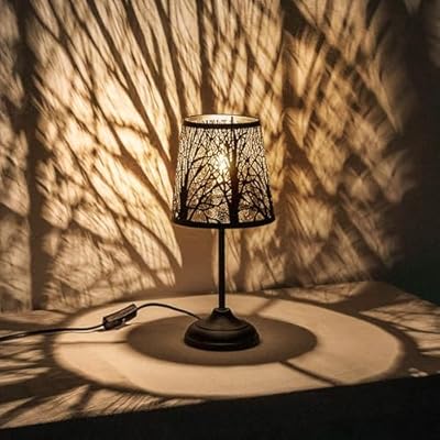 Timeflies Mini Table Lamp Bedside Lamp Decorative Nightstand Lamp for Bedroom Living Room, Black Metal Shade Forest Lighting, Bulb Included Halloween Room Decor