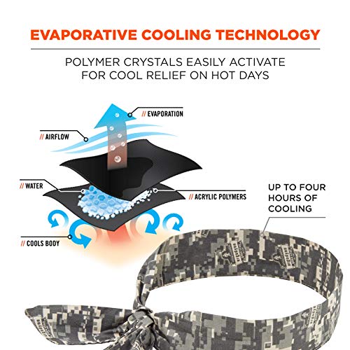 Image of Ergodyne Chill Its 6700 Cooling Bandana, Evaporative Polymer Crystals For Cooling Relief, Tie For Adjustable Fit, 6-Pack, Camo