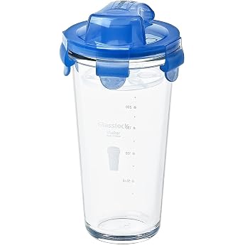 Glasslock Shaker with Transparent Lid Measuring Scale and Strainer 450 ml up to 300 ml Labeled