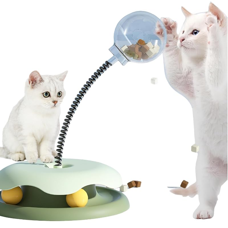 Comedero Interactivo Verde para Gatos Juguetes Divertidos para Gatos Juguete Dispensador de Comida para Gatos Comedero de Bolas para Gatos Juguetes Adecuados para el Entrenamiento y Juego de Gatos
