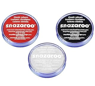Jokeshop 18ml Snazaroo Face & Body Paint Set (BLACK WHITE & RED) Dead Vampire Halloween Make Up FX Paints