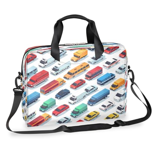 Maletín para laptop con estampado colorido de autos y camiones miniatura 1