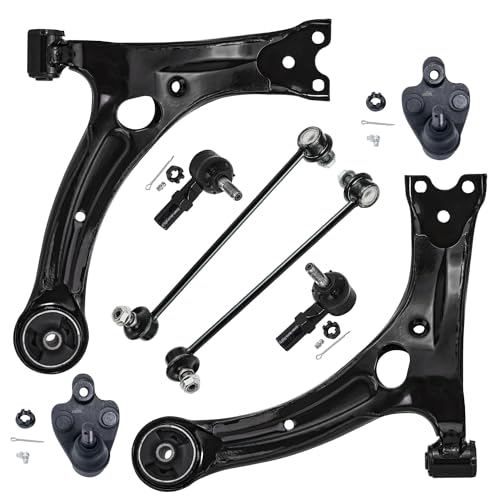 Image of Detroit Axle - Front End 8pc Suspension Kit for 03-08 Toyota Matrix Pontiac Vibe 2003 2004 2005 2006 2007 2008, 2 Lower Control Arms 2 Ball Joints 2 Outer Tie Rods 2 Sway Bars Replacement