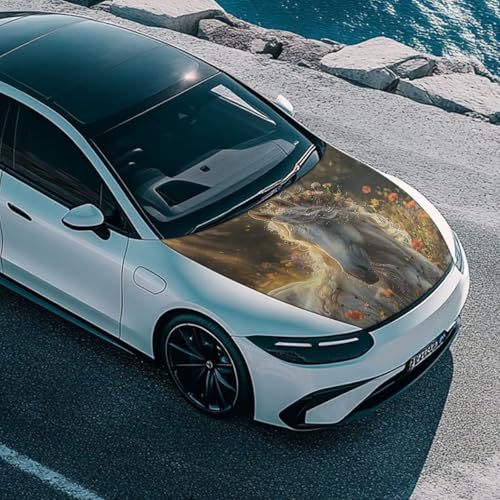 Image of Cool White Horse Car Hood Cover Protector, Elastic Polyester Flag for Car Hood, Waterproof Auto Exterior Accessories, Easy Installation for Most Sedans Trucks SUV Pickup