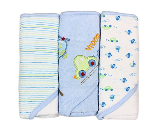 Image of Spasilk Soft Terry Hooded Towel Set, Blue Plane, 3-Count