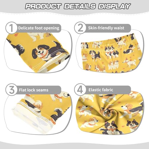 Wusikd Dogs Cute Girls' Leggings Toddler Doodles Yellow Kids Yoga Pants Dance Active Tights 4T3