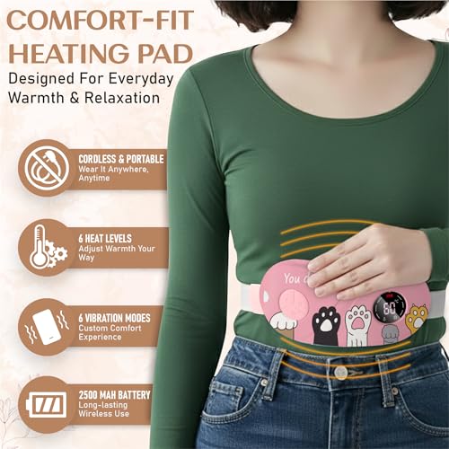 Image of BRONTIX Period Cramp Relief Massager for Women | Portable Cordless Menstrual Pain Relief Heating Pad with 6 Heat & Massage Modes | Electric Periods Cramp Massager | Perfect Gifts for Woman (Playful Paws)