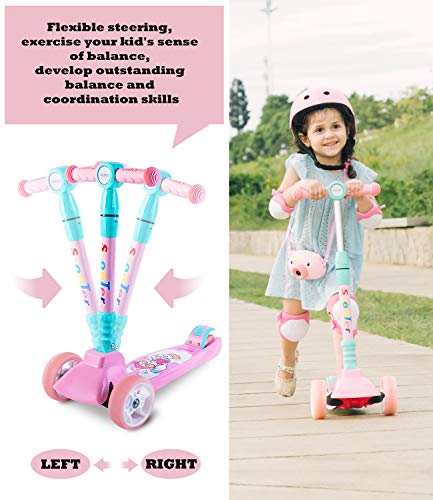 SULIVES Height Adjustable Kick Scooter for Kids with 3 Wheels Best Gifts for Ages 3-5 5-8 6-12 Toddlers Boys Girls(Pink)