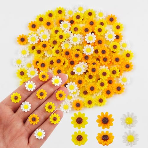200 Pieces Colorful Tiny Sunflower for Crafts Dollhouse Miniatures Resin Mini Things Decor for Fairy Garden Micro Landscaping Decoration
