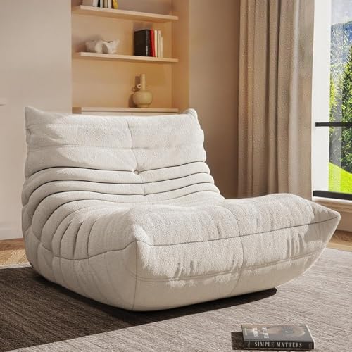 B.Sauraseng Bean Bag Chair for Adults Comfy Floor Chair Memory Foam Bean Bag Chair Cozy Lounge Floor Chair for Gaming Reading & Relaxation Small Foam Couch for Living Room Bedroom(White Single)