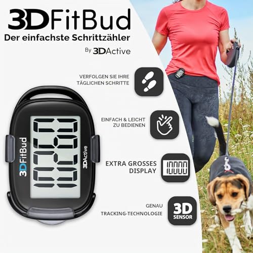3DFitBud Einfacher Schrittzähler 3D von 3DActive mit Clip Lanyard Präziser Schrittzähler Großes...