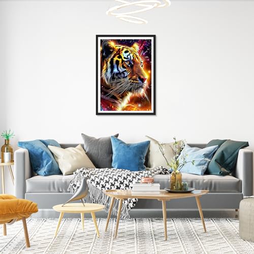 Image of HEIBAGO Tiger Diamond Art Kits for Adults, Diamond Painting Kits for Adults Beginners, 5D Full Drill Round Diamond Art Painting, DIY Diamond Dots for Adult for Home Wall Decor 12 x 16 Inch