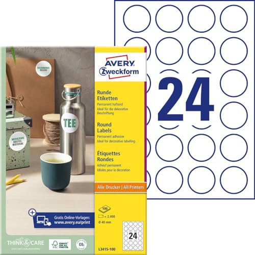 Étiquettes rondes Avery L3415-100 pour organiser vos dossiers et bocaux