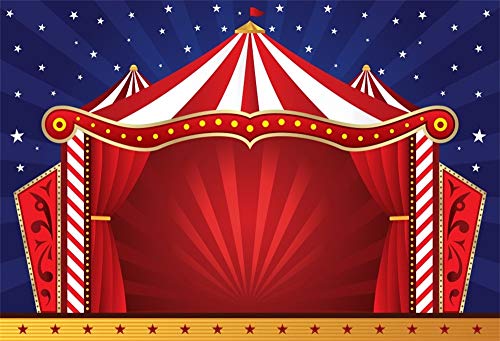 Cassisy 2,2x1,5m Vinilo Circo Telon de Fondo Rayas Blancas Rojas Carpas de Circo Estrellas Pared de Rayas Azules Fondos para Fotografia Party Infantil Photo Studio Props Photo Booth