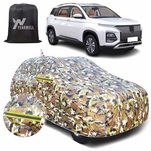 Image of Car Body Cover for Mg Hector, 100% Waterproof with Mirror & Antenna Pockets, Military Print Design, UV & Dust Protection, Triple Stitched, Sky Piping & Reflector (Jungle Print)