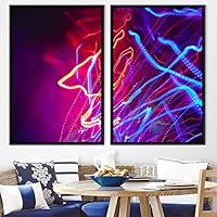 2 Piece Framed Canvas Wall Art Abstract Colorful Digital Art Lights Canvas Prints Home Artwork Decoration for Living Room,Bedroom - 16