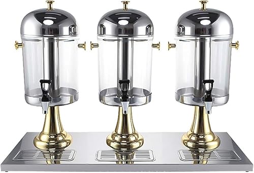 NYTFHMS Drinks Dispenser, Juice Dispenser Machine, All Steel Process, Cold and Hot Drink Machine Three Cylinder Iced Beverage Dispenser for Bars Restaurants Wedding Reception etc,Gold-Three Head 3x8L
