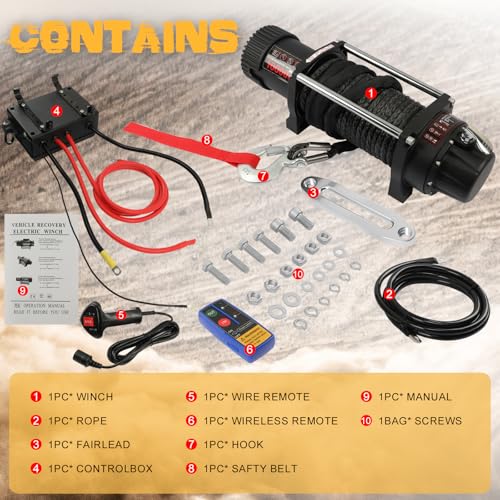 Winch eléctrico 10000 lb motor 12V control remoto para vehículo miniatura 6