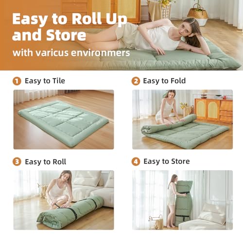 GORTUPI Twin Size Japanese Floor Futon Foldable Futon Mattress for Floor Tatami Mattress Portable Rollaway Bed for Guest Playmat for Kids Tatami Sleeping Pad Japanese Mattress for Adults Green A - Thumbnail 7