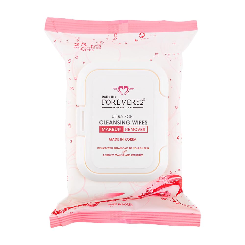 Daily Life Forever52 Ultra Soft Makeup Remover Wipes | Waterproof Makeup Cleansing Wipes | Aloe Vera, Vitamin E | Alcohol Free Face Wipes | For Sensitive & All Skin Types (25 Wipes)