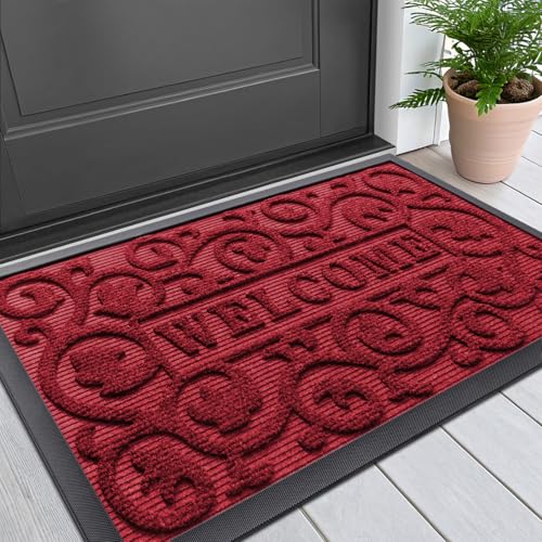 Image of Smiry Front Door Mat Outside Entrance, Low Profile Rubber Doormat, 29.5x17
