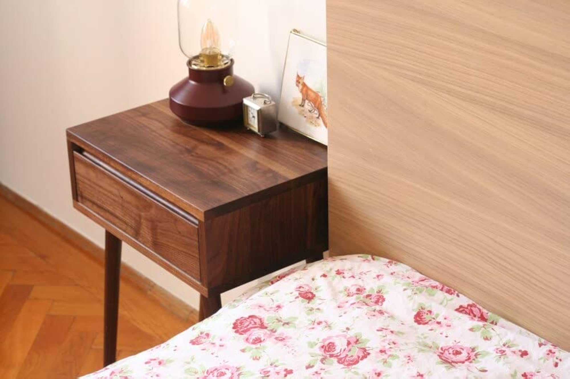 Wooden Bedside Table with Drawer, Nightstand Lamp Table