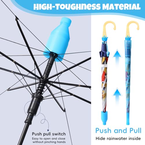 Image of PALAY Kids Unicorn Anime Girl Umbrella with Whistle Handle, 88cm Diameter Cartoon Pink Rain Umbrella for Ages 5-8 Water-Resistant Polyester Canopy, Safe Non-Slip J-Hook Handle Kids Rain Gear