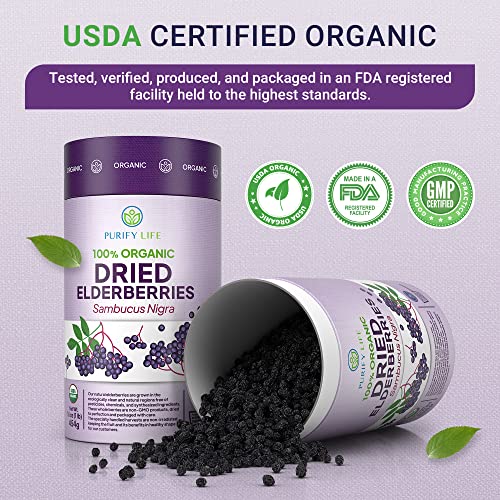 Image of USDA Organic Dried Elderberries 1lb, Black Elderberry Safe Packaging | Non-irradiated raw Sambucus Nigra for immune & antioxidant support, make your own elder syrup, gummies & tea, made in USA