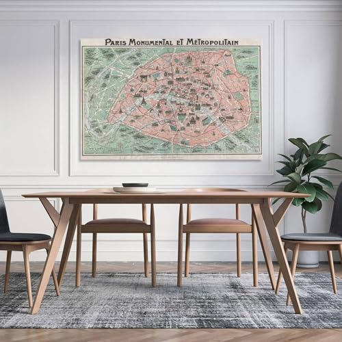 パリ記念碑的なヴィンテージ地図フランス庭レトロ装飾クラフトポスター ポスター 装飾 絵 キャンバス 壁アート リビングルーム 寝室 印刷 アートパネル16x24inch(40x60cm) [4]