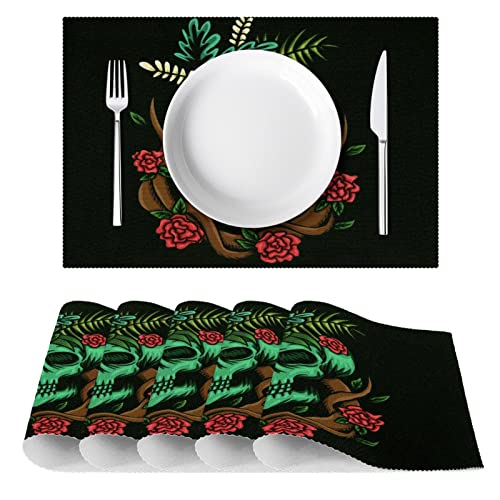 Sets de table crâne de roses lavables pour protéger la table des taches - 3