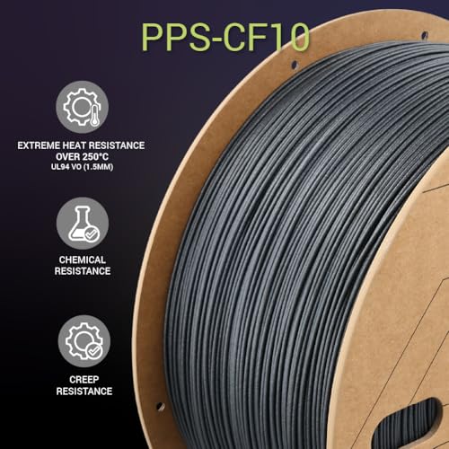Image of Polymaker Fiberon PPS-CF10 Filament Black 1.75mm 3kg, Extreme Heat Resistance - Fiberon Carbon Fiber Reinforced PPS 3D Printing Filament Ideal for Molding