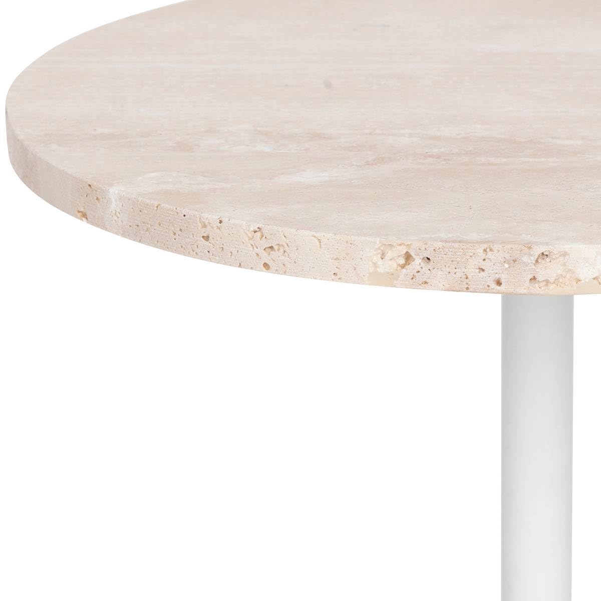 Table d'appoint en travertin Beige et Pied en métal Blanc D. 40 x H. 45 cm - Atmosphera