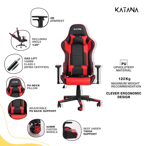 KATANA KT-03 | Multi-Functional Ergonomic Gaming & Office Chair | 3D Adjustable Armrests | Premium PU Leather Upholstery | Adjustable Neck & Lumbar... - Image 4