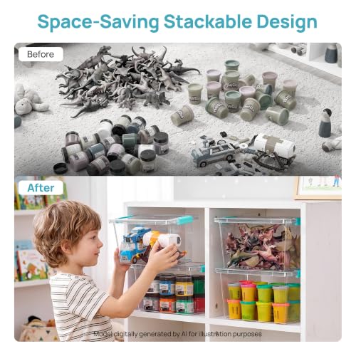 Image of Vtopmart 4 Pack 5 Qt Clear Storage Bins with Lids for Toy & Craft Storage | Stackable Plastic Toy Bin for Home, Classroom, Plastic Art & Craft Storage Container, BPA-Free Organizer Box