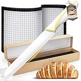 XUNWKONGG Bread Knife for Homemade Bread, Ceramic Serrated Sourdough Bread Slicer Set with Measuring Baking Mat & Cover, 12” Precision Cutting Knife for Artisan Loaves & Baking