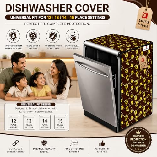 Image of Waterproof Dishwasher Cover for 12 to 15 Place Setting | Suitable with Bosch, LG, IFB, Hafele, Faber & More | Dustproof Appliance Protector Zip Cover Universal Fit-(63X63X88cms Design 3)