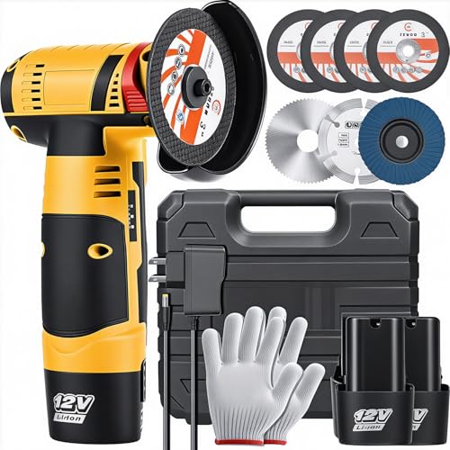 Housiwill Mini Angle Grinder Tool, 19500RPM Cordless Angle Grinder, Cordless Electric Power Angle Grinder Tool with 2pcs Batteries, 76mm Grinder Handheld Cutter for Metal Grinding and Cutting