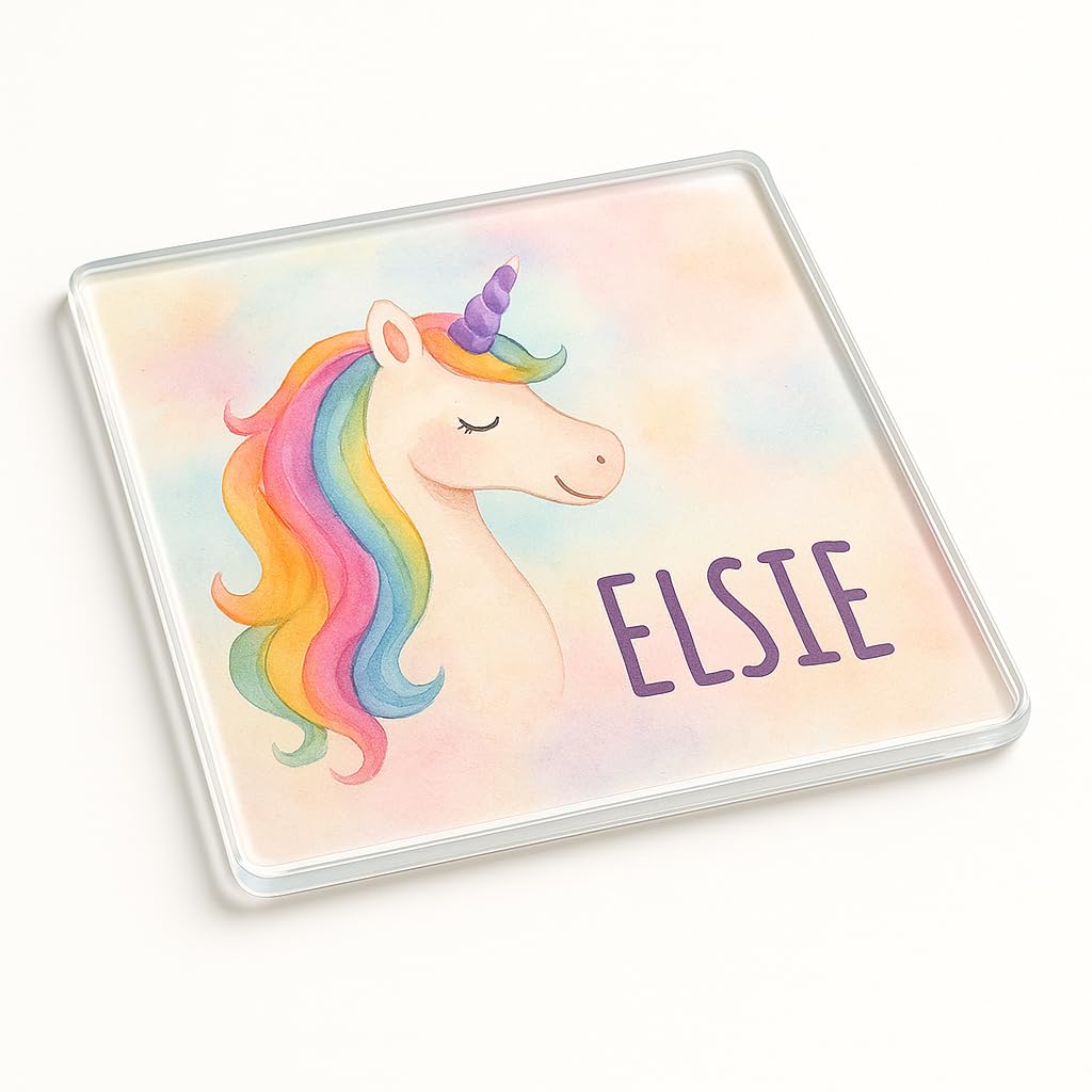 The Plum Penguin Whimsy Unicorn Dream Personalised Name Acrylic Coaster Gift With Whimsical Unicorn Design - Enchanting Kids Party Favour And Room Decor For Magical Moments