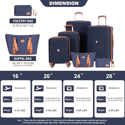 Image of Travelhouse 4 Piece Luggage Sets with Spinner Wheels, Hardshell ABS 6 peice Suitcase Set with Tsa Lock, Lightweight Hardside Travel Suitcases with Waterproof Duffle Bag for Men Women (BLUE)