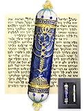 Zivosely Exquisite Enamel Design Mezuzah with Scroll, Easy Install Use Double-Sided Tape, Royal Blue Mezuzah for Door with Crystal Diamond Accent for Any Memorable Jewish Occasions, 3.8”