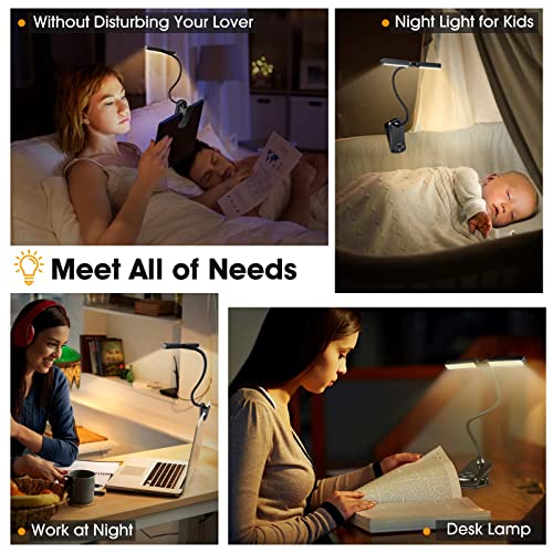 Mbotnee Book Light, Reading Lights For Books In Bed, 14 Led Rechargeable Adjustable Clip On Light With 3 Colors & 8 Brightness, 10-80Hrs Portable Reading Lamp (Black) #TOP6