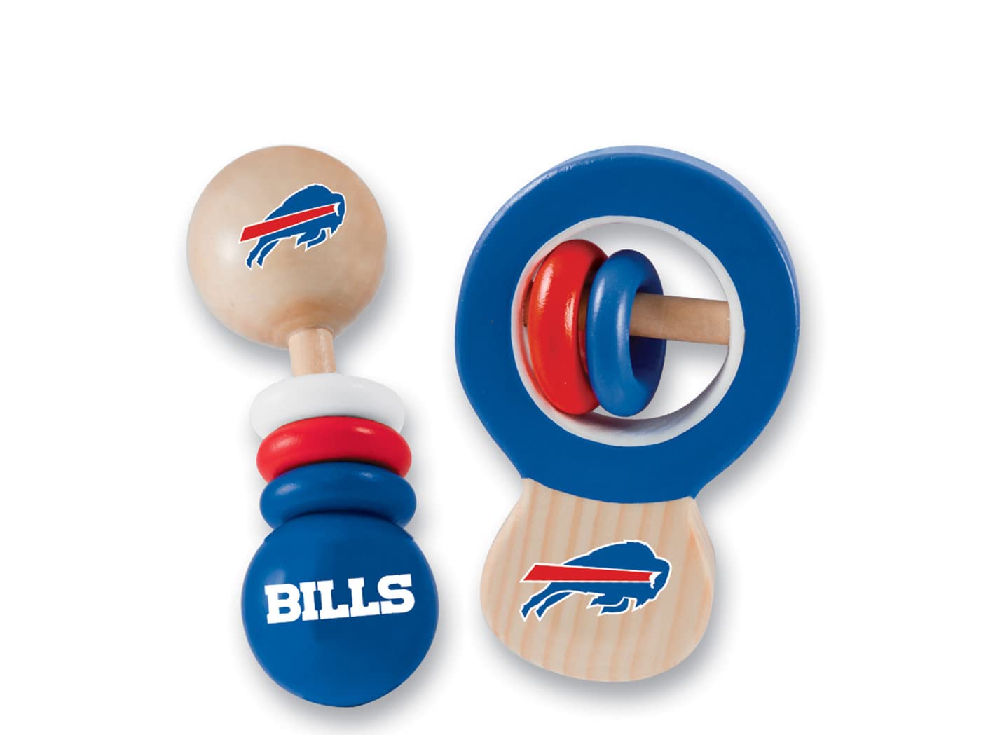 BabyFanatic Wood Rattle 2 Pack - NFL Buffalo Bills - Officially Licensed Baby Toy Set
